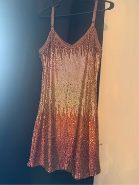 Skies Are Blue Rose Gold Sequin Shift Dress